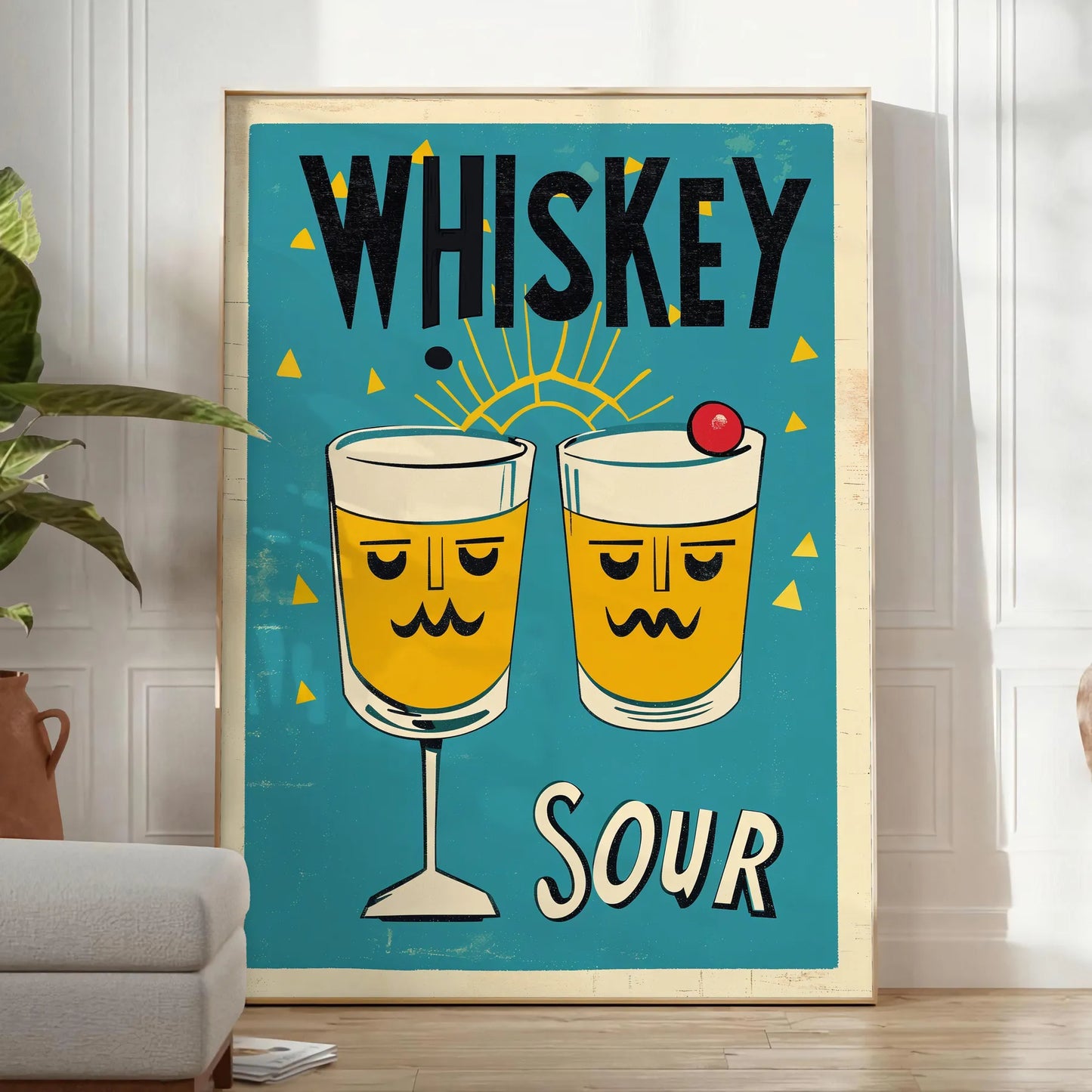 space Whisky Sour Cocktail Poster vibrant brown green hues home bars kitchens artwork essence classic A4 cm A0 sizes
