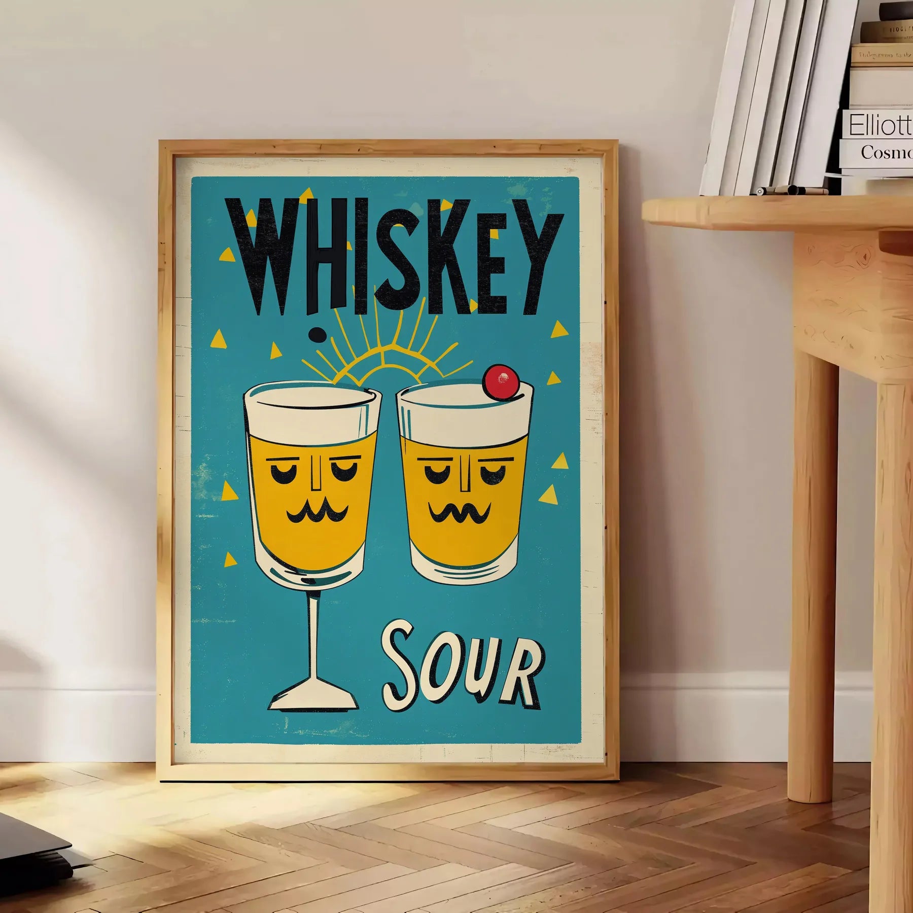 space Whisky Sour Cocktail Poster vibrant brown green hues home bars kitchens artwork essence classic A4 cm A0 sizes