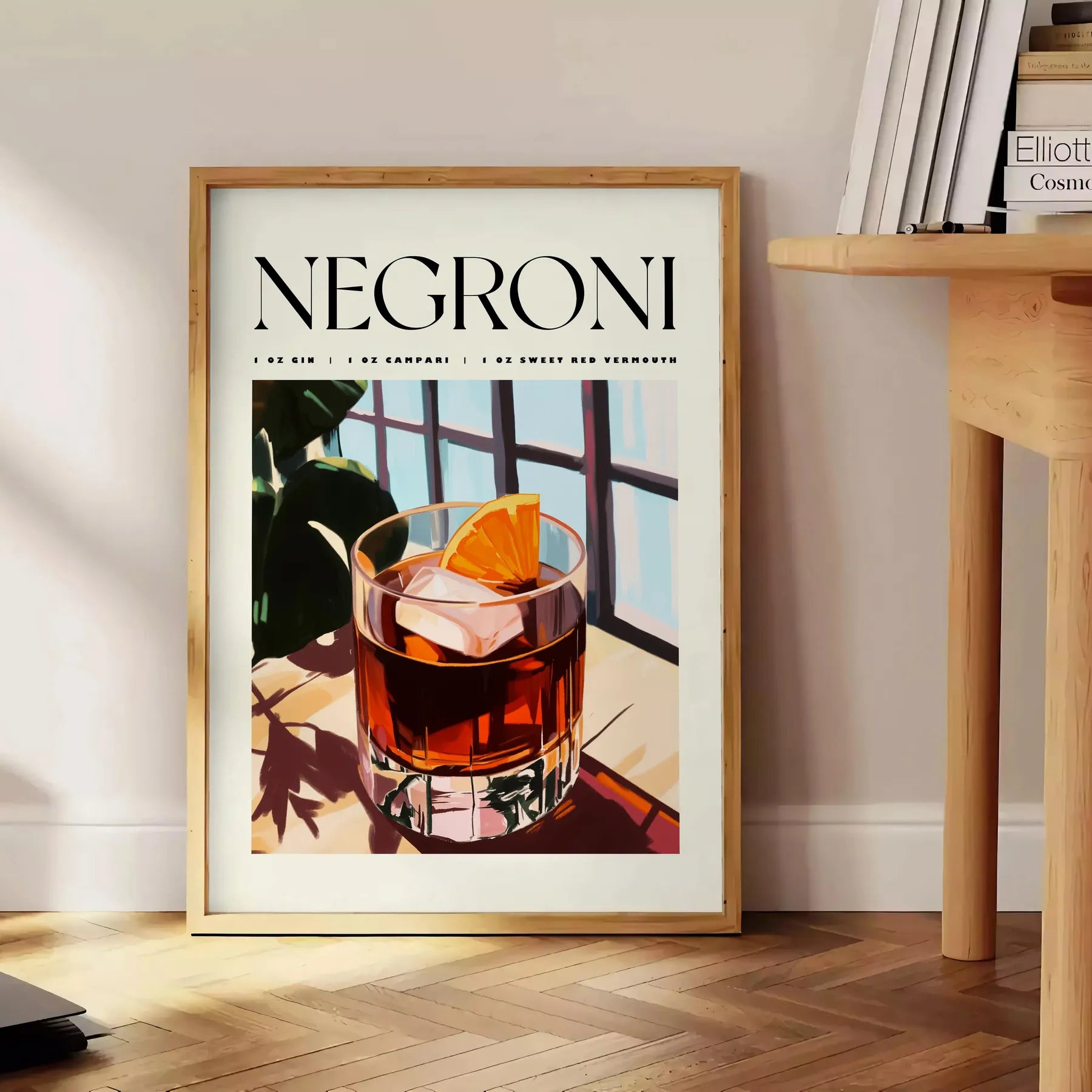 space vibrant Negroni cocktail poster chic white orange design enthusiasts art piece splash creativity room style options unframed display