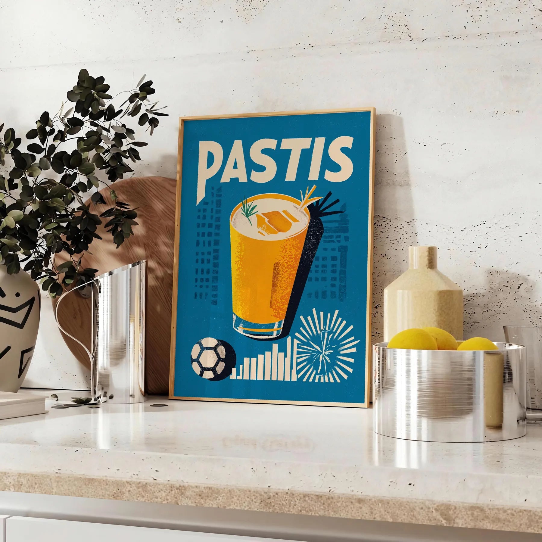 flavors Marseille vibrant Pastis cocktail poster black yellow hues home bars kitchens artwork touch French elegance space unframed version exquisite