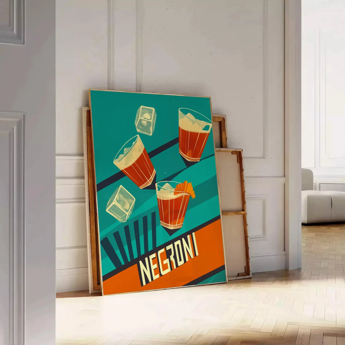space vibrant Negroni cocktail poster striking blend orange green hues enthusiasts art lovers eye wall splash creativity room convenience