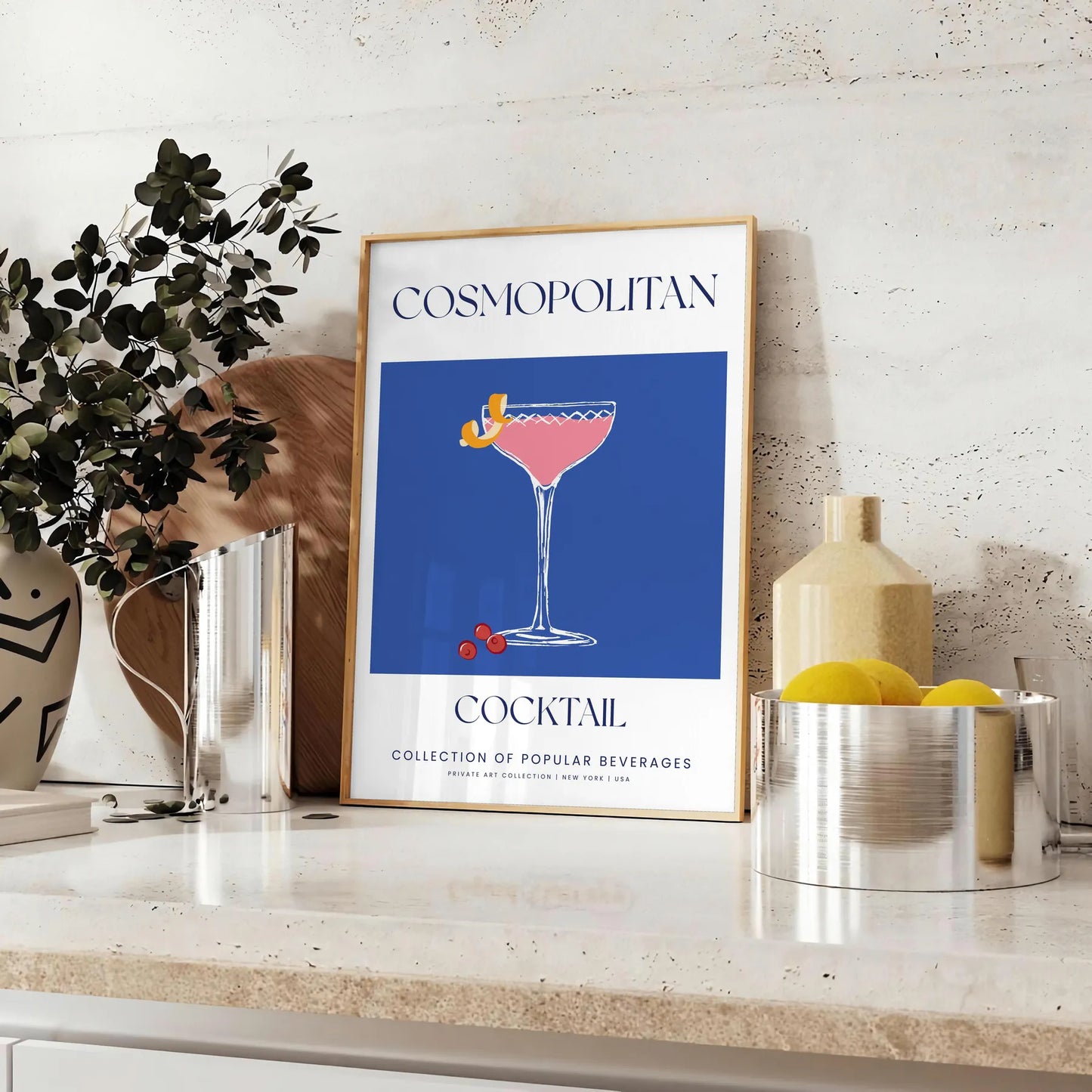 space stunning Cosmopolitan Cocktail poster chic blue white design wall art home stylish gift artwork elegance city nightlife captivating print decor