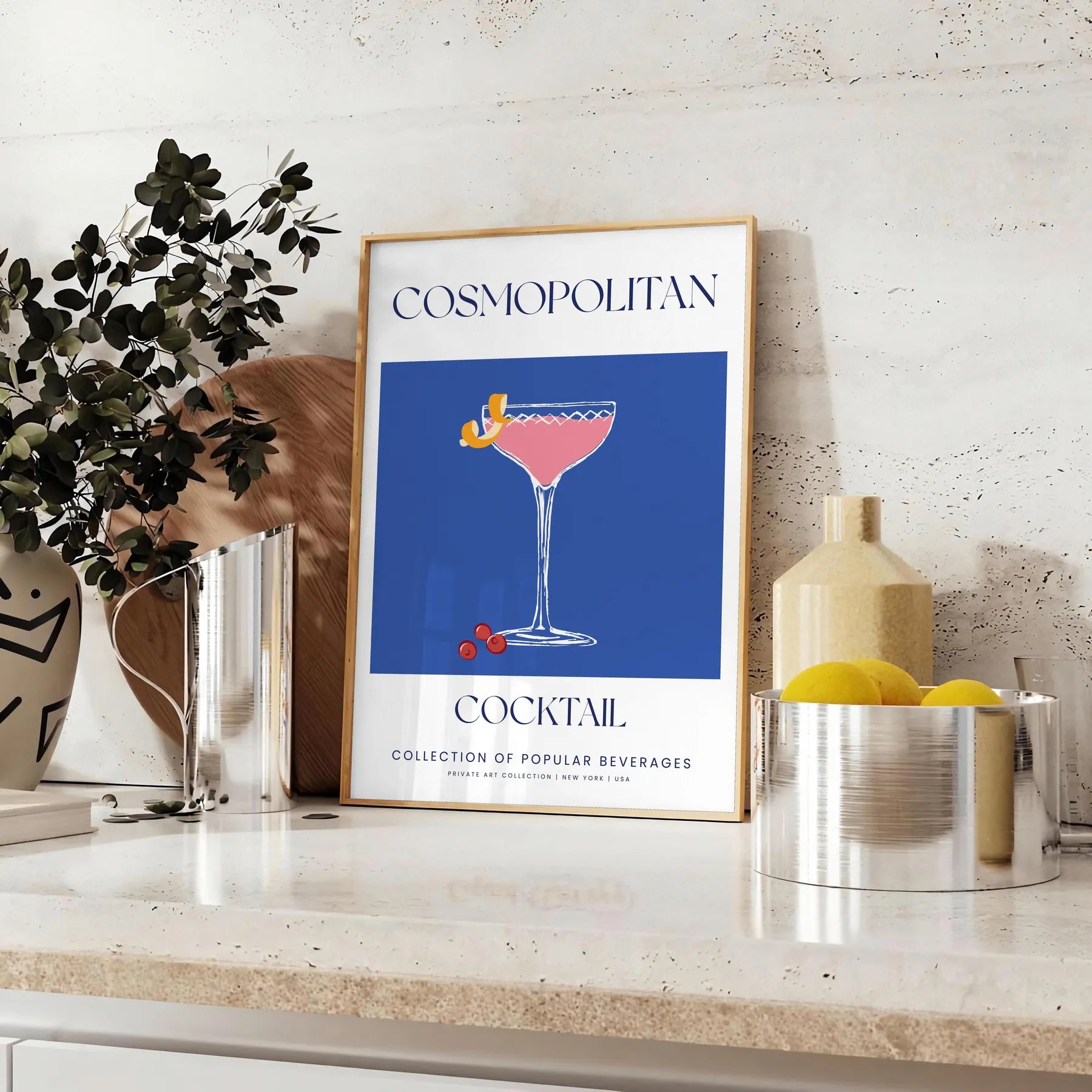 space stunning Cosmopolitan Cocktail poster chic blue white design wall art home stylish gift artwork elegance city nightlife captivating print decor