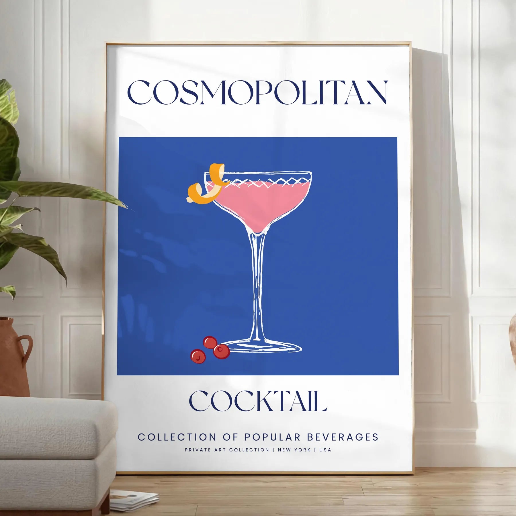 space stunning Cosmopolitan Cocktail poster chic blue white design wall art home stylish gift artwork elegance city nightlife captivating print decor