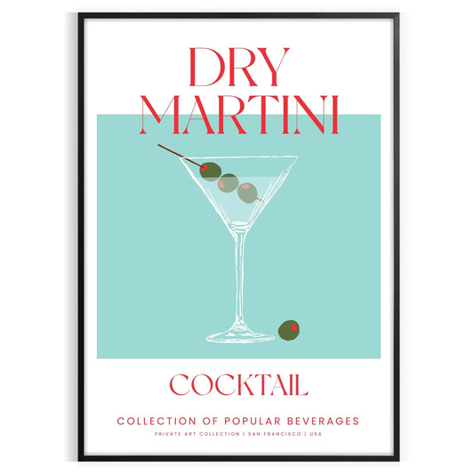 decor vibrant dry martini cocktail poster green red hues wall art enthusiasts unique gift idea splash sophistication space sizes A4 cm A0
