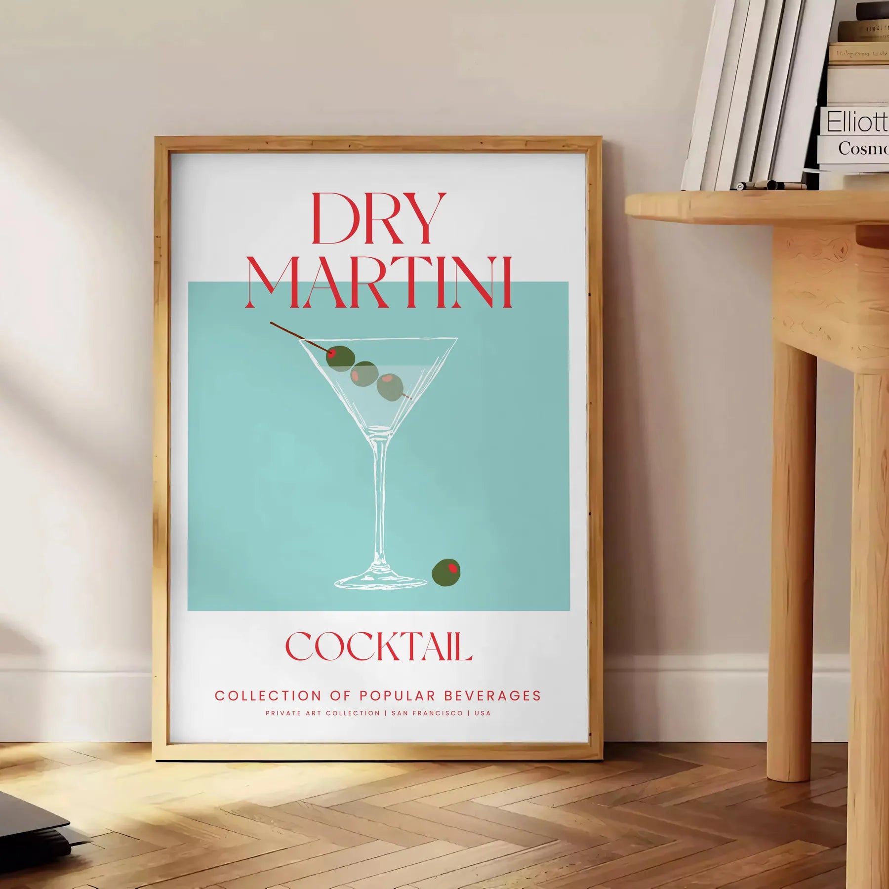 decor vibrant dry martini cocktail poster green red hues wall art enthusiasts unique gift idea splash sophistication space sizes A4 cm A0