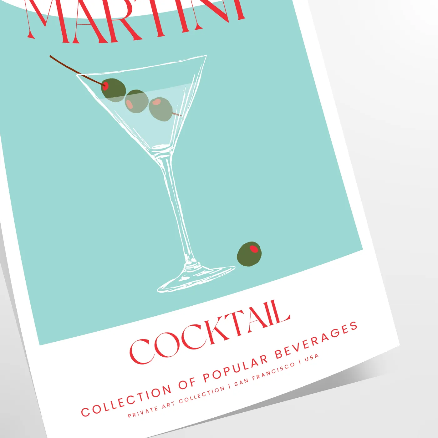 decor vibrant dry martini cocktail poster green red hues wall art enthusiasts unique gift idea splash sophistication space sizes A4 cm A0
