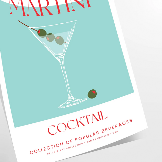 decor vibrant dry martini cocktail poster green red hues wall art enthusiasts unique gift idea splash sophistication space sizes A4 cm A0