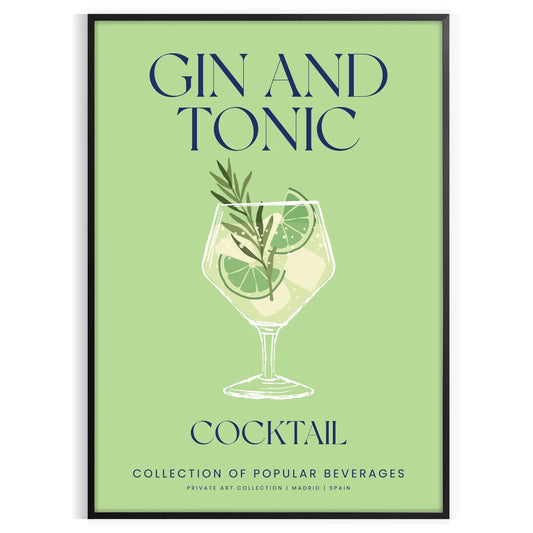 space captivating gin tonic cocktail art poster vibrant shades green blue unique gift eye wall room sizes A4 cm A0