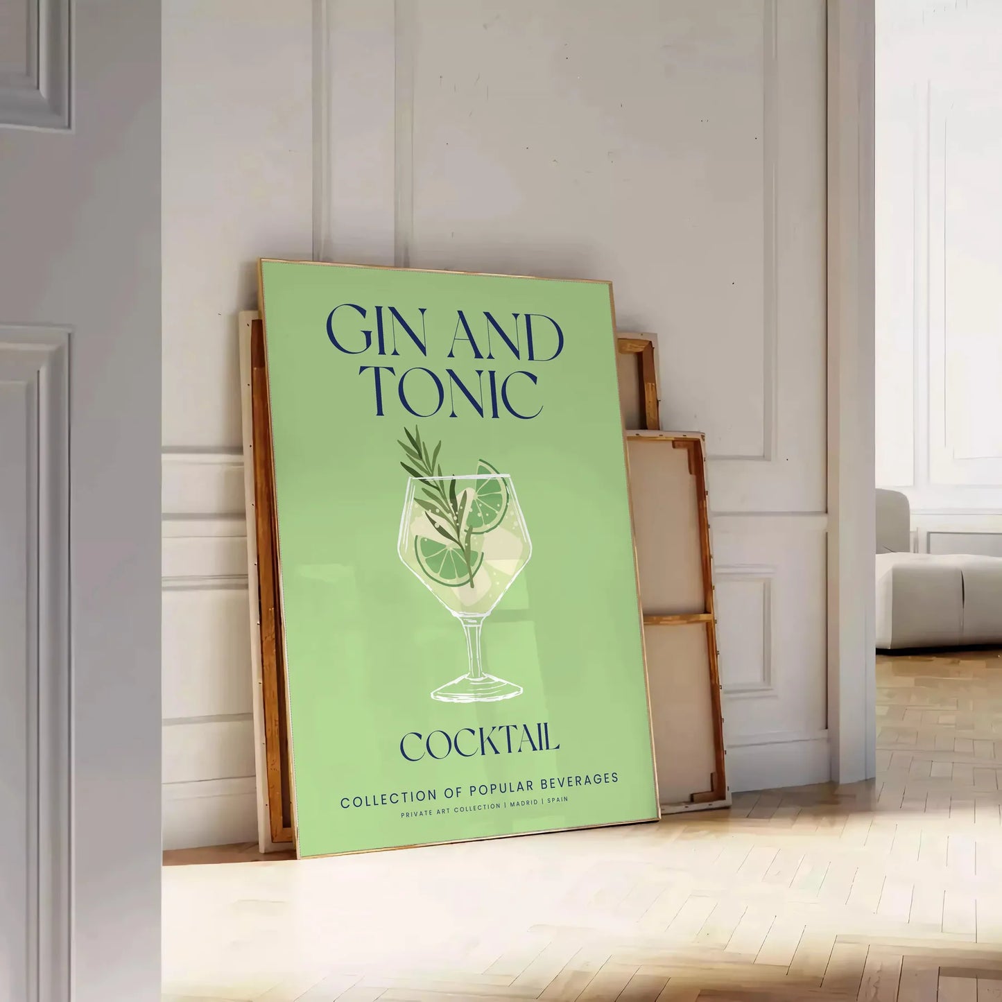 space captivating gin tonic cocktail art poster vibrant shades green blue unique gift eye wall room sizes A4 cm A0