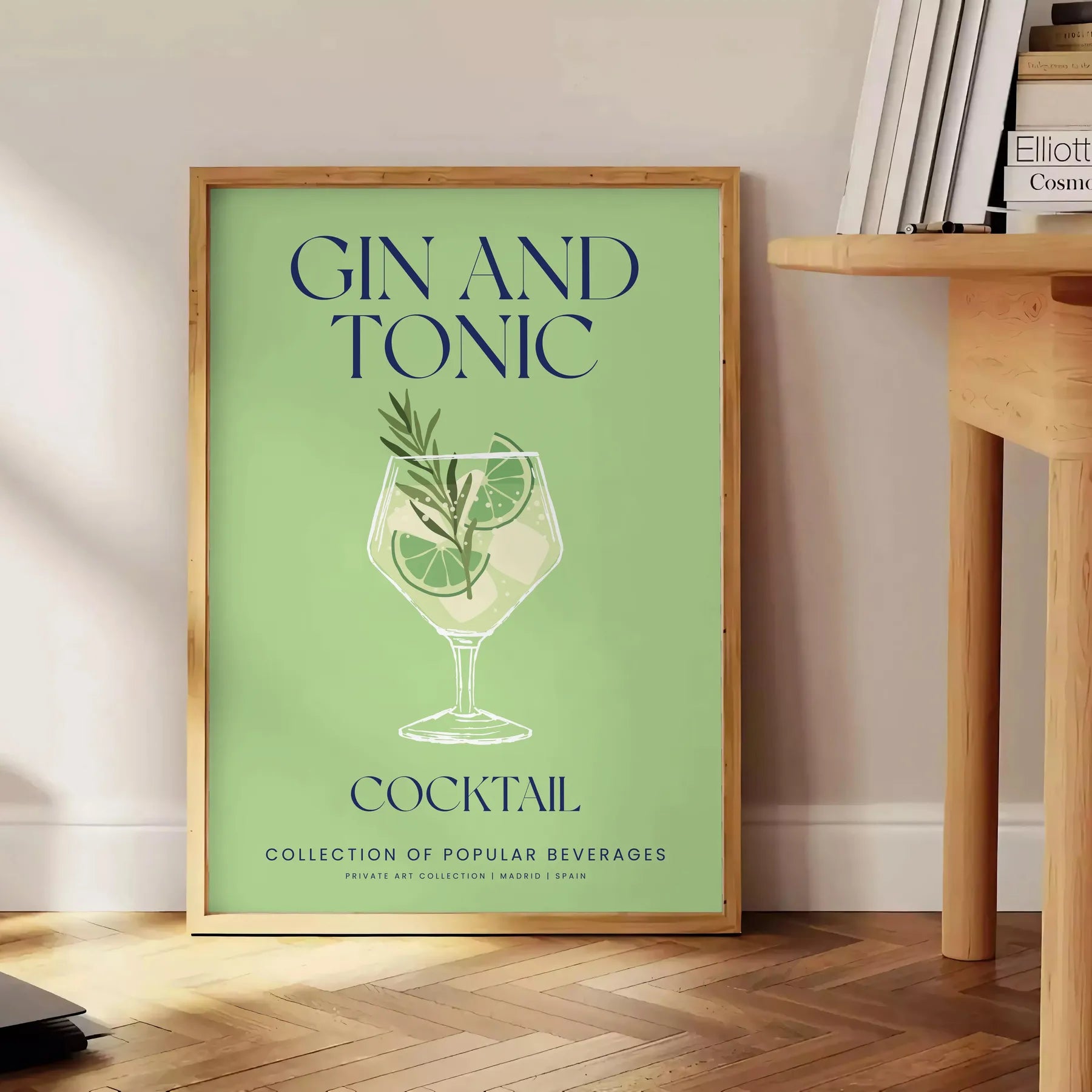 space captivating gin tonic cocktail art poster vibrant shades green blue unique gift eye wall room sizes A4 cm A0