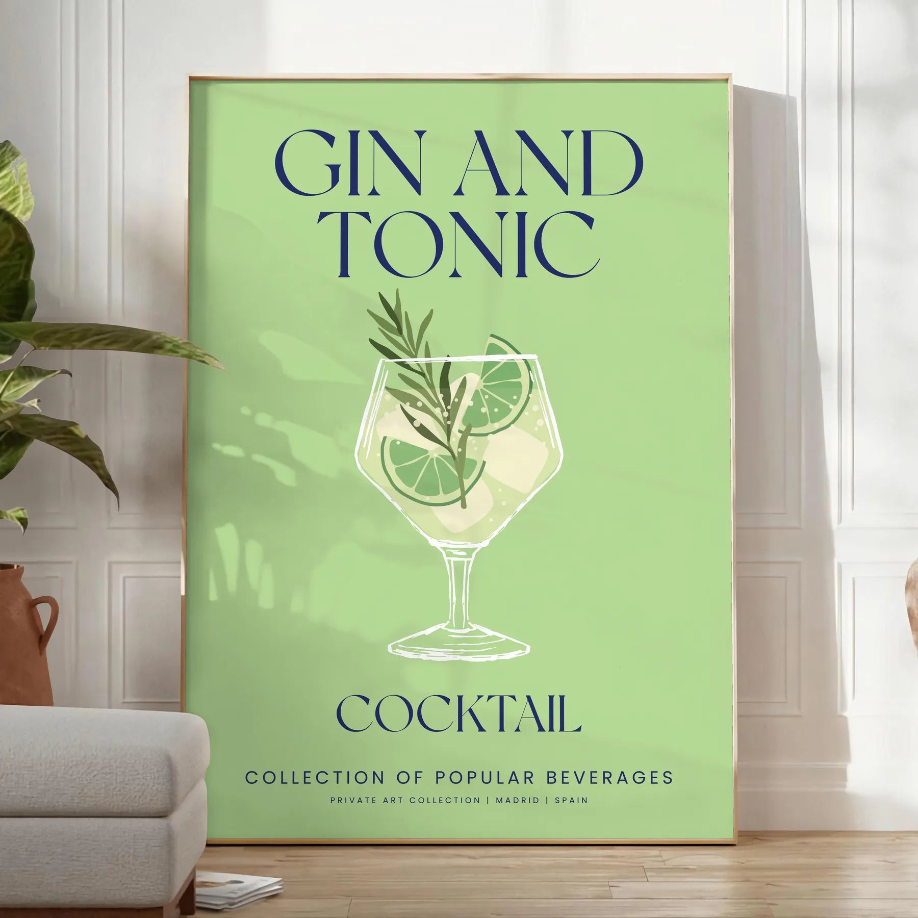 space captivating gin tonic cocktail art poster vibrant shades green blue unique gift eye wall room sizes A4 cm A0
