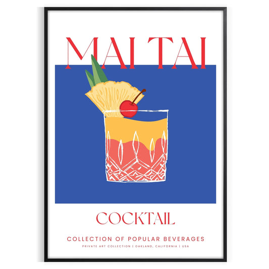 splash tropical flair space vibrant Mai Tai cocktail art poster lush greens refreshing blues eye wall perfect gift enthusiasts unframed version stunning print