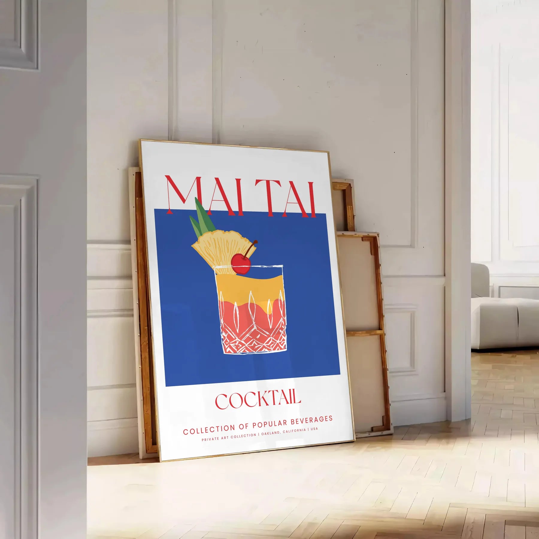 splash tropical flair space vibrant Mai Tai cocktail art poster lush greens refreshing blues eye wall perfect gift enthusiasts unframed version stunning print