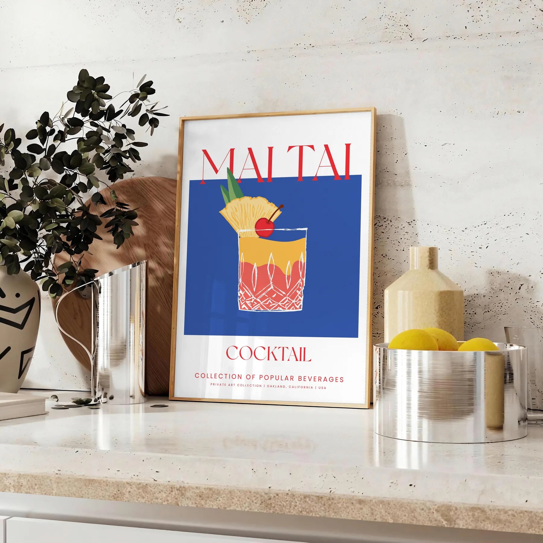 splash tropical flair space vibrant Mai Tai cocktail art poster lush greens refreshing blues eye wall perfect gift enthusiasts unframed version stunning print