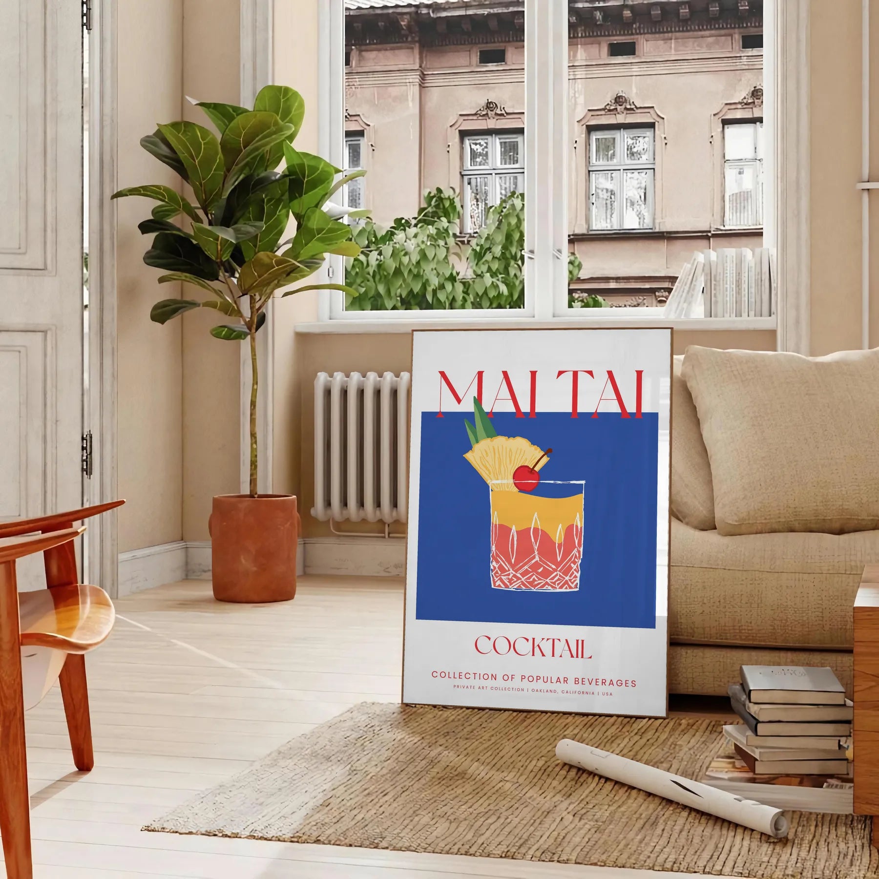 splash tropical flair space vibrant Mai Tai cocktail art poster lush greens refreshing blues eye wall perfect gift enthusiasts unframed version stunning print