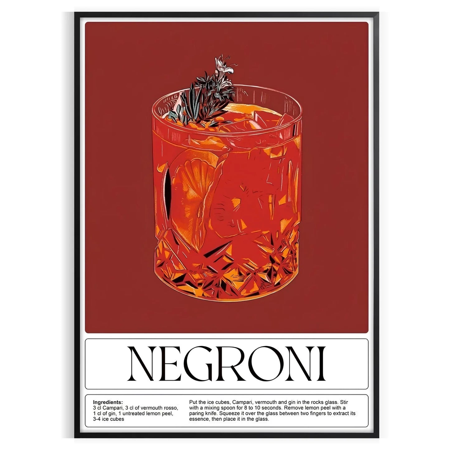 space stunning Negroni cocktail poster black green home bar unique gift captivating wall art décor sizes A4 cm A0