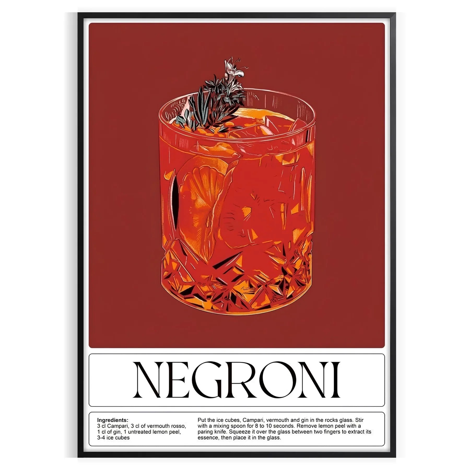 space stunning Negroni cocktail poster black green home bar unique gift captivating wall art décor sizes A4 cm A0