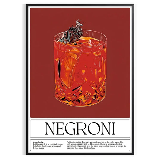 space stunning Negroni cocktail poster black green home bar unique gift captivating wall art décor sizes A4 cm A0