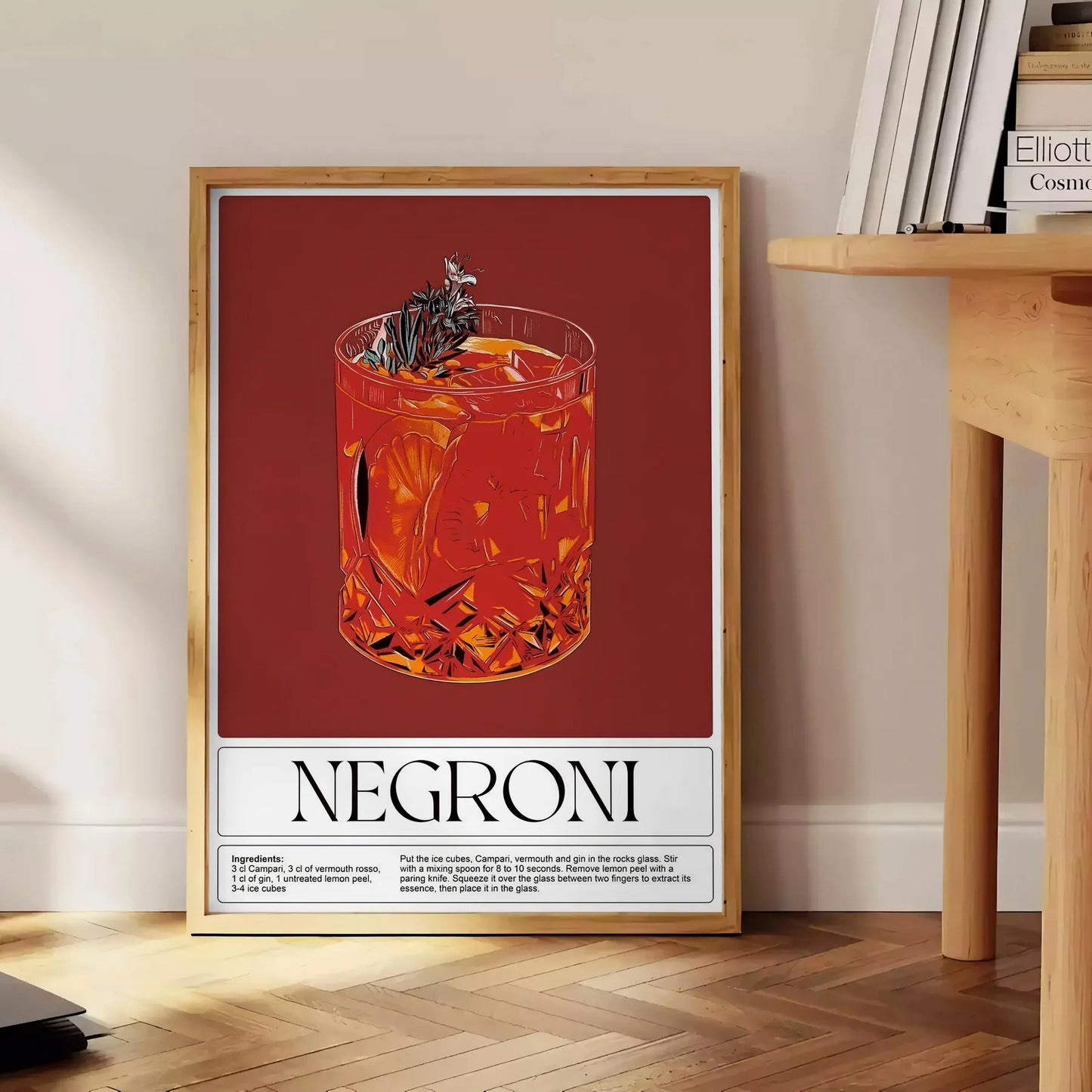 space stunning Negroni cocktail poster black green home bar unique gift captivating wall art décor sizes A4 cm A0