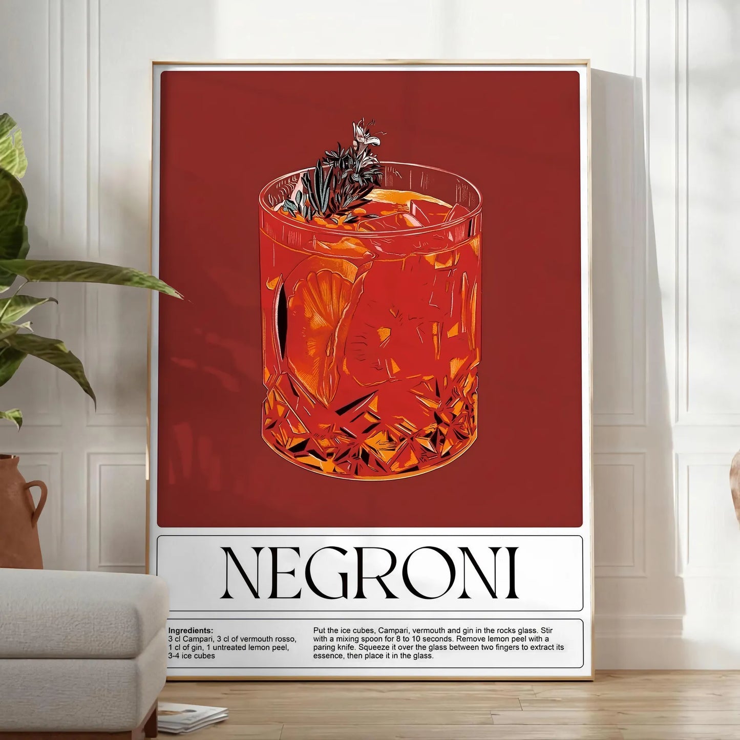 space stunning Negroni cocktail poster black green home bar unique gift captivating wall art décor sizes A4 cm A0