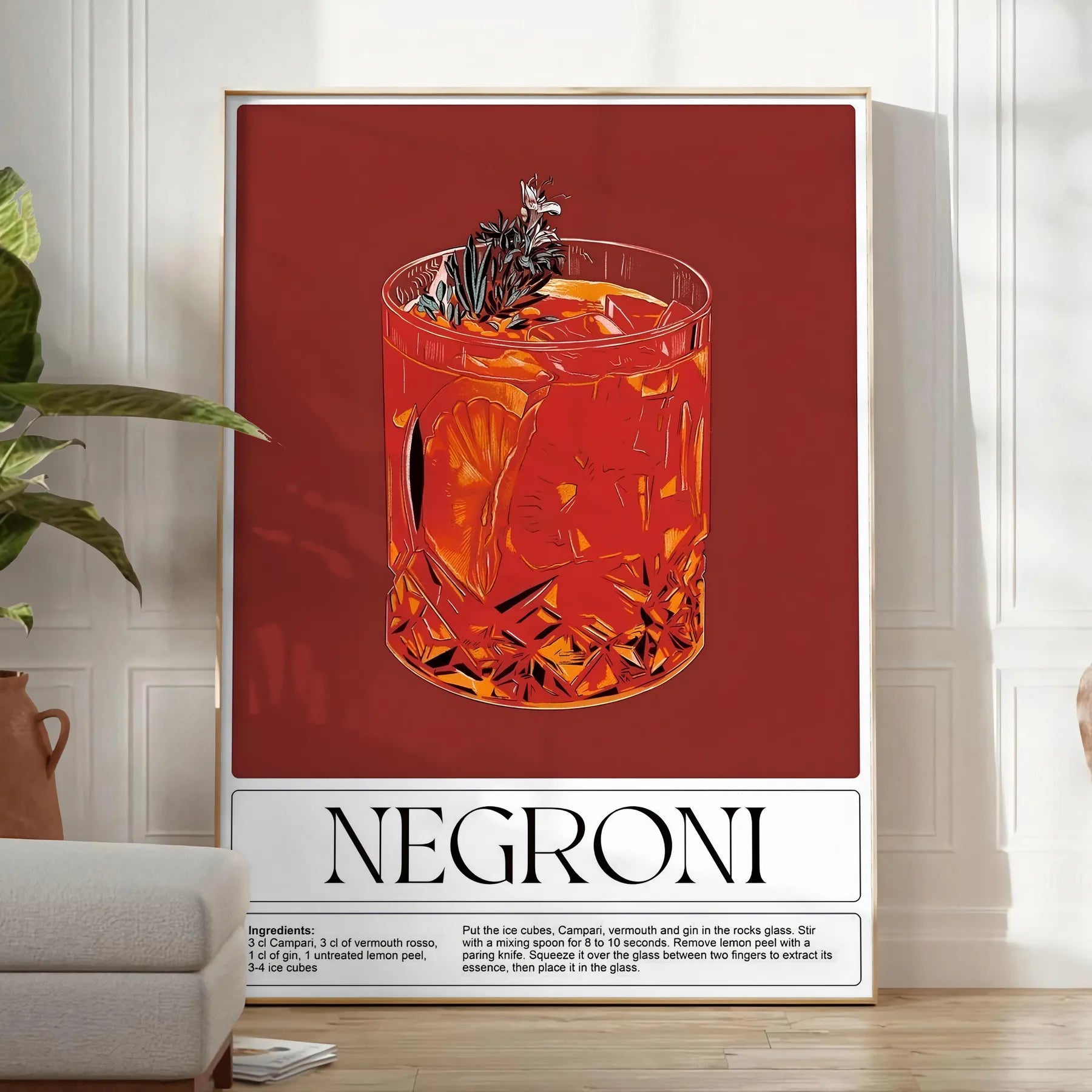 space stunning Negroni cocktail poster black green home bar unique gift captivating wall art décor sizes A4 cm A0