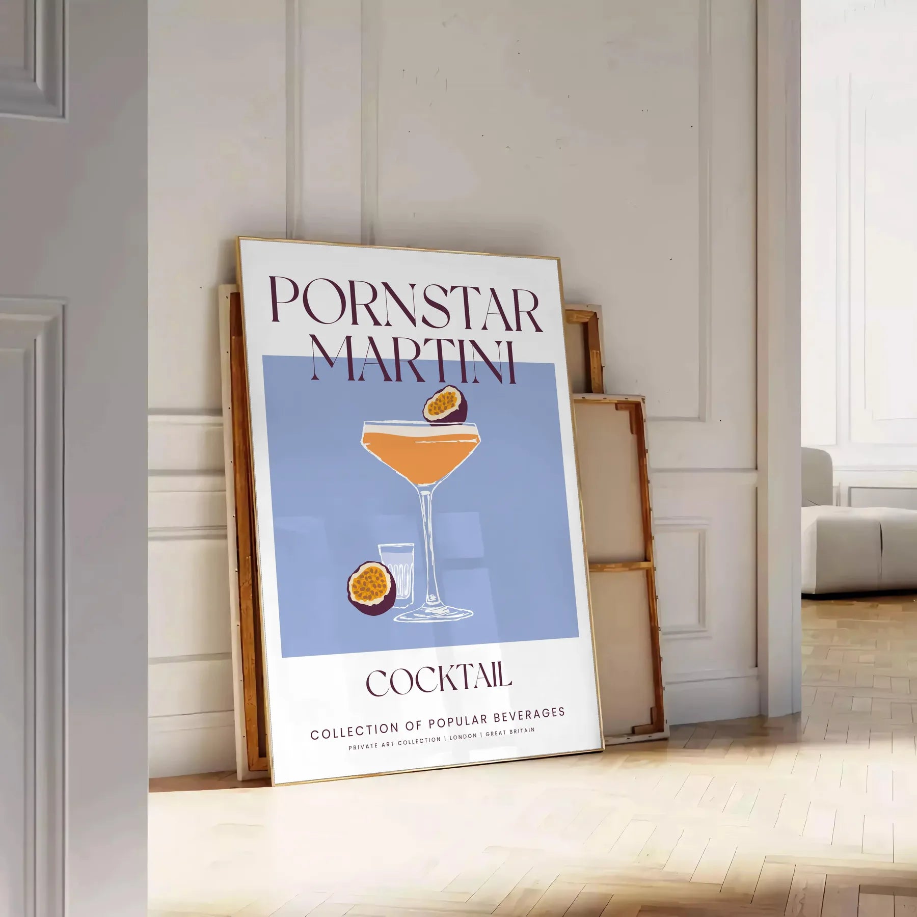 space vibrant pornstar martini cocktail poster striking blend orange blue hues wall art unique gift artwork splash sophistication standalone print