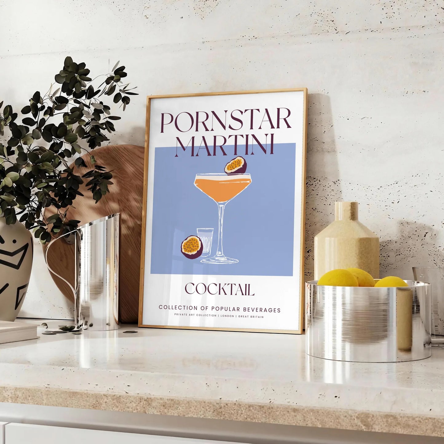 space vibrant pornstar martini cocktail poster striking blend orange blue hues wall art unique gift artwork splash sophistication standalone print