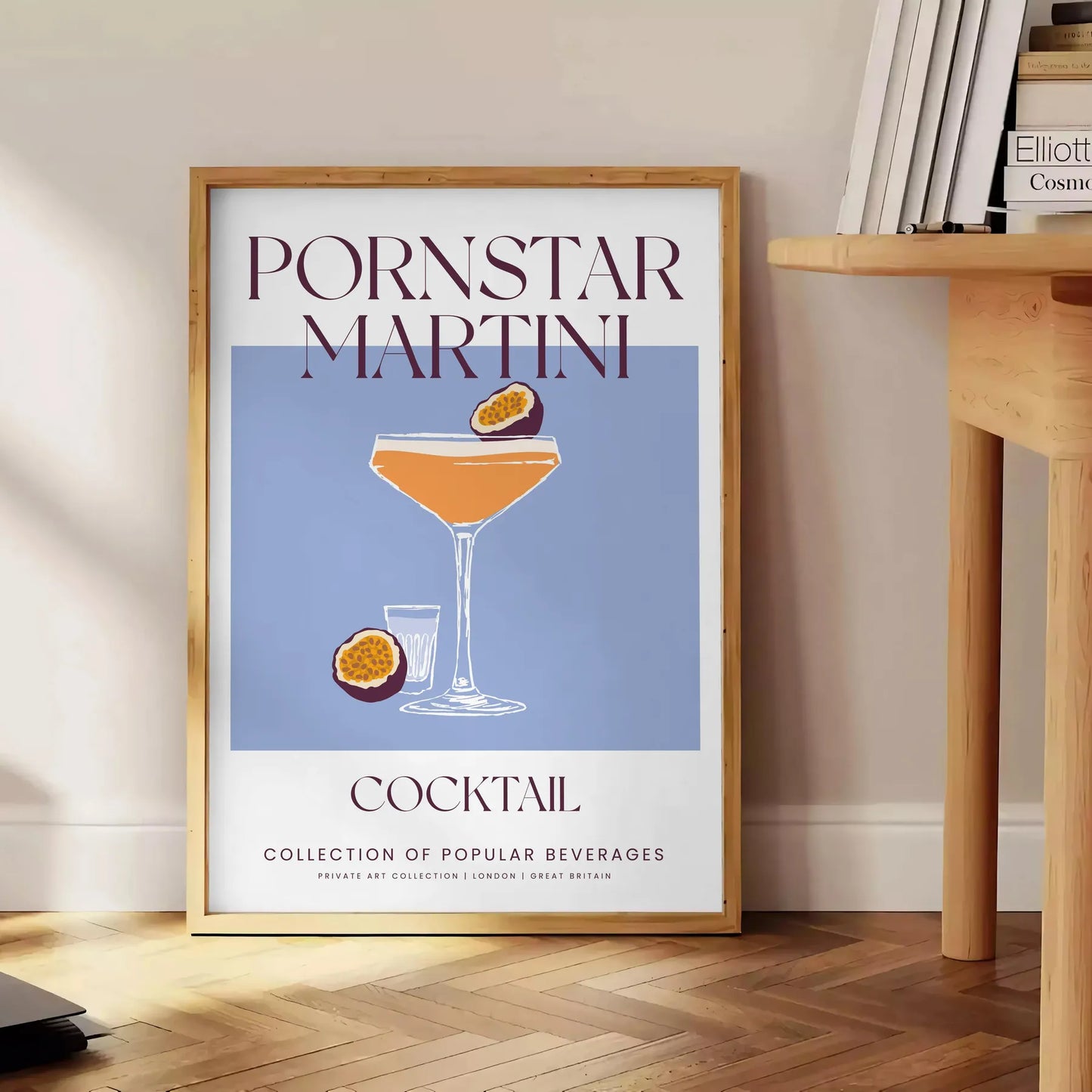 space vibrant pornstar martini cocktail poster striking blend orange blue hues wall art unique gift artwork splash sophistication standalone print