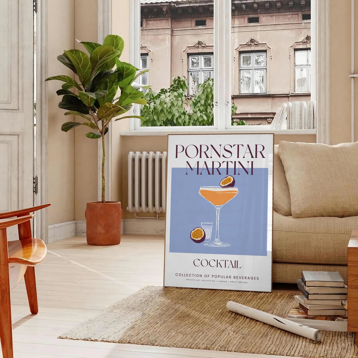 space vibrant pornstar martini cocktail poster striking blend orange blue hues wall art unique gift artwork splash sophistication standalone print