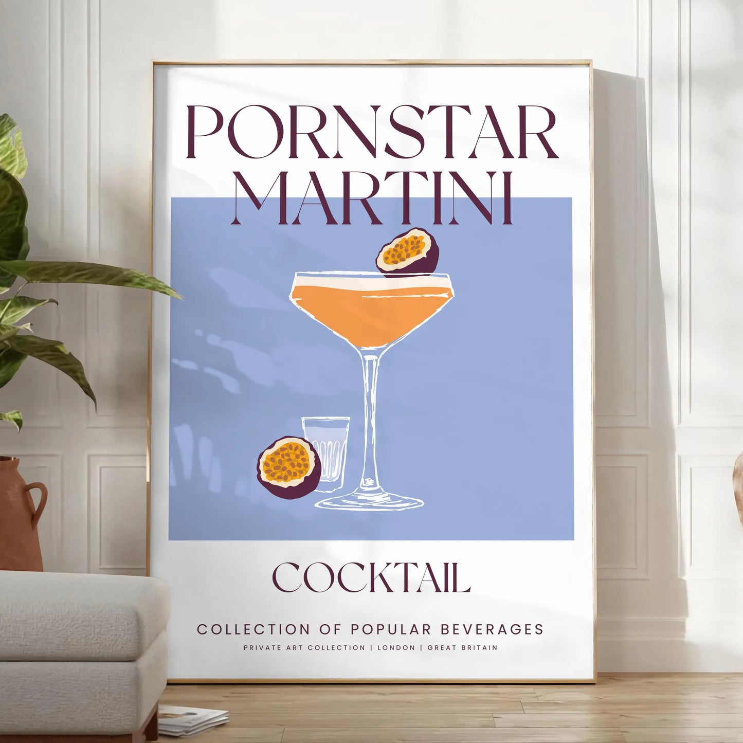 space vibrant pornstar martini cocktail poster striking blend orange blue hues wall art unique gift artwork splash sophistication standalone print