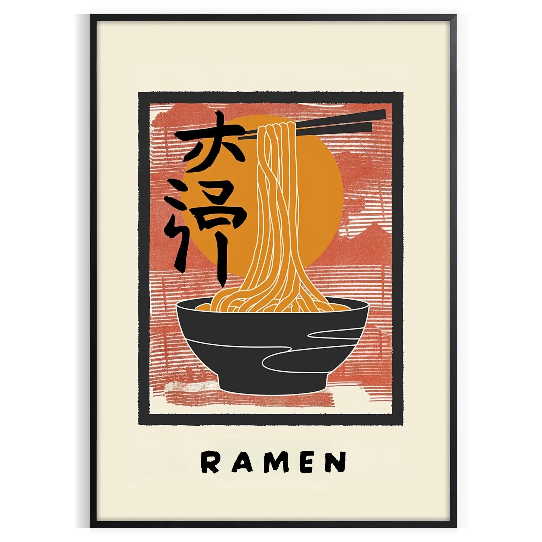 space ramen kitchen poster bold black vibrant orange wall art eye print touch culinary flair room gift food lovers décor