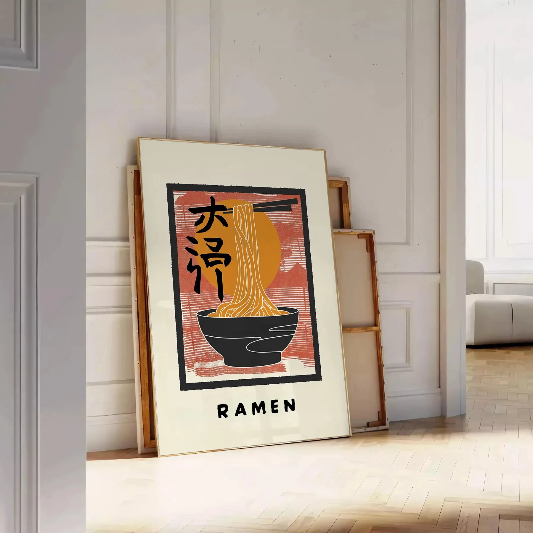 space ramen kitchen poster bold black vibrant orange wall art eye print touch culinary flair room gift food lovers décor