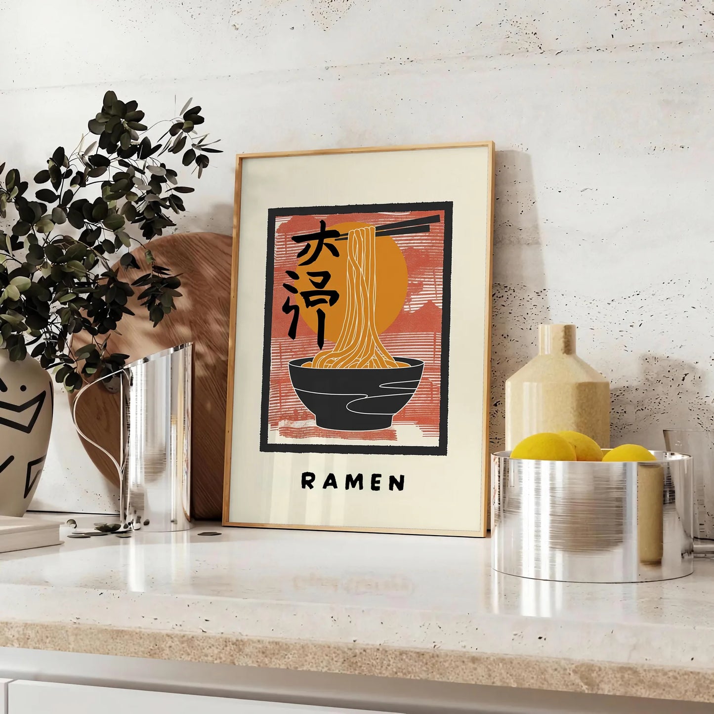 space ramen kitchen poster bold black vibrant orange wall art eye print touch culinary flair room gift food lovers décor