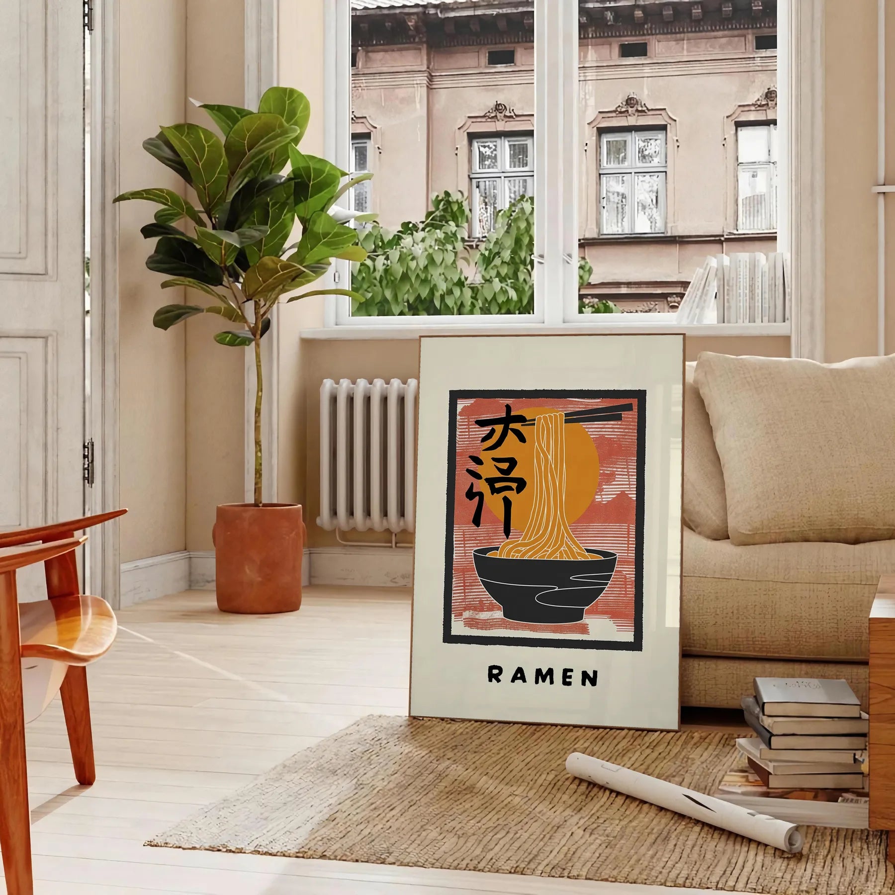 space ramen kitchen poster bold black vibrant orange wall art eye print touch culinary flair room gift food lovers décor
