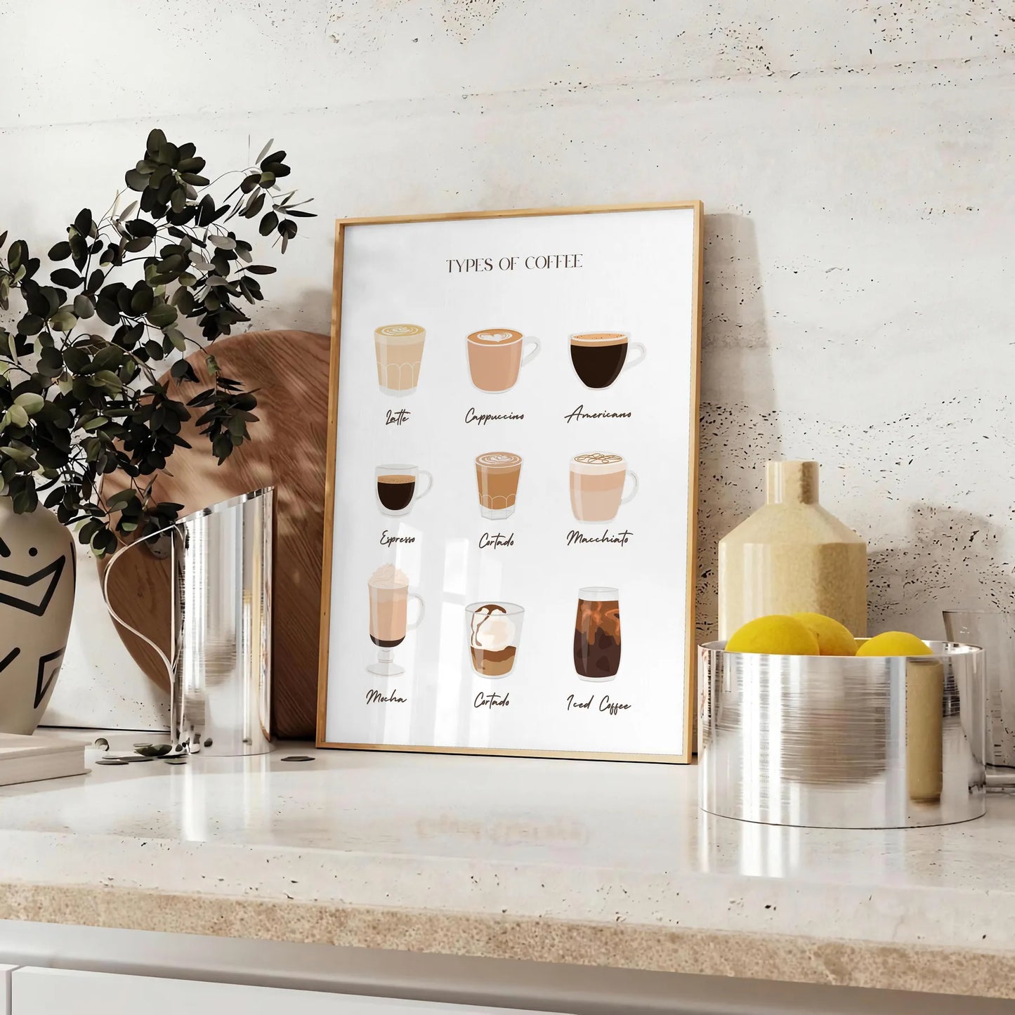 kitchen decor stunning Types Coffee poster rich brown orange hues captivating wall art perfect gift lovers interior sizes A4 cm A0