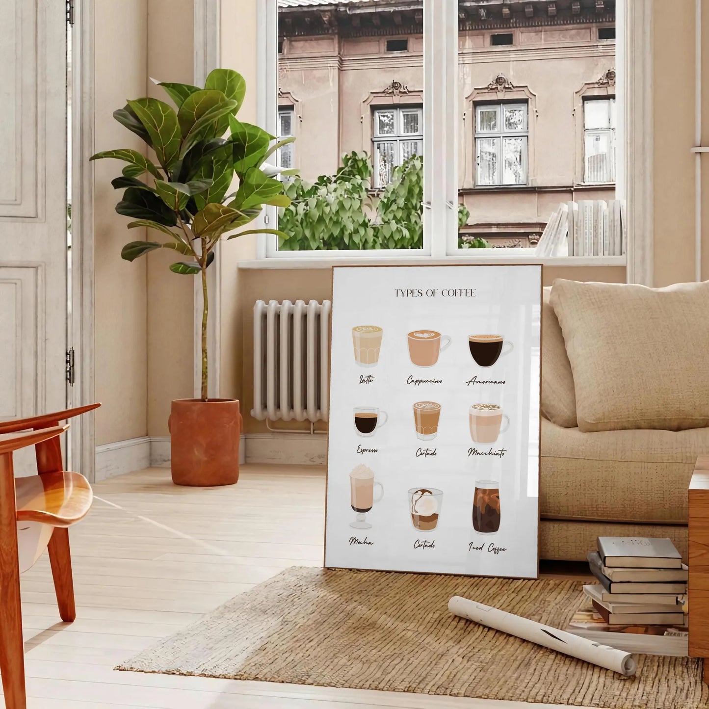 kitchen decor stunning Types Coffee poster rich brown orange hues captivating wall art perfect gift lovers interior sizes A4 cm A0