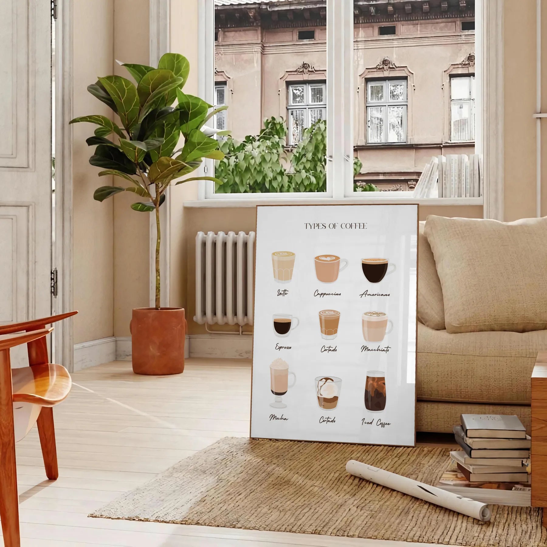 kitchen decor stunning Types Coffee poster rich brown orange hues captivating wall art perfect gift lovers interior sizes A4 cm A0