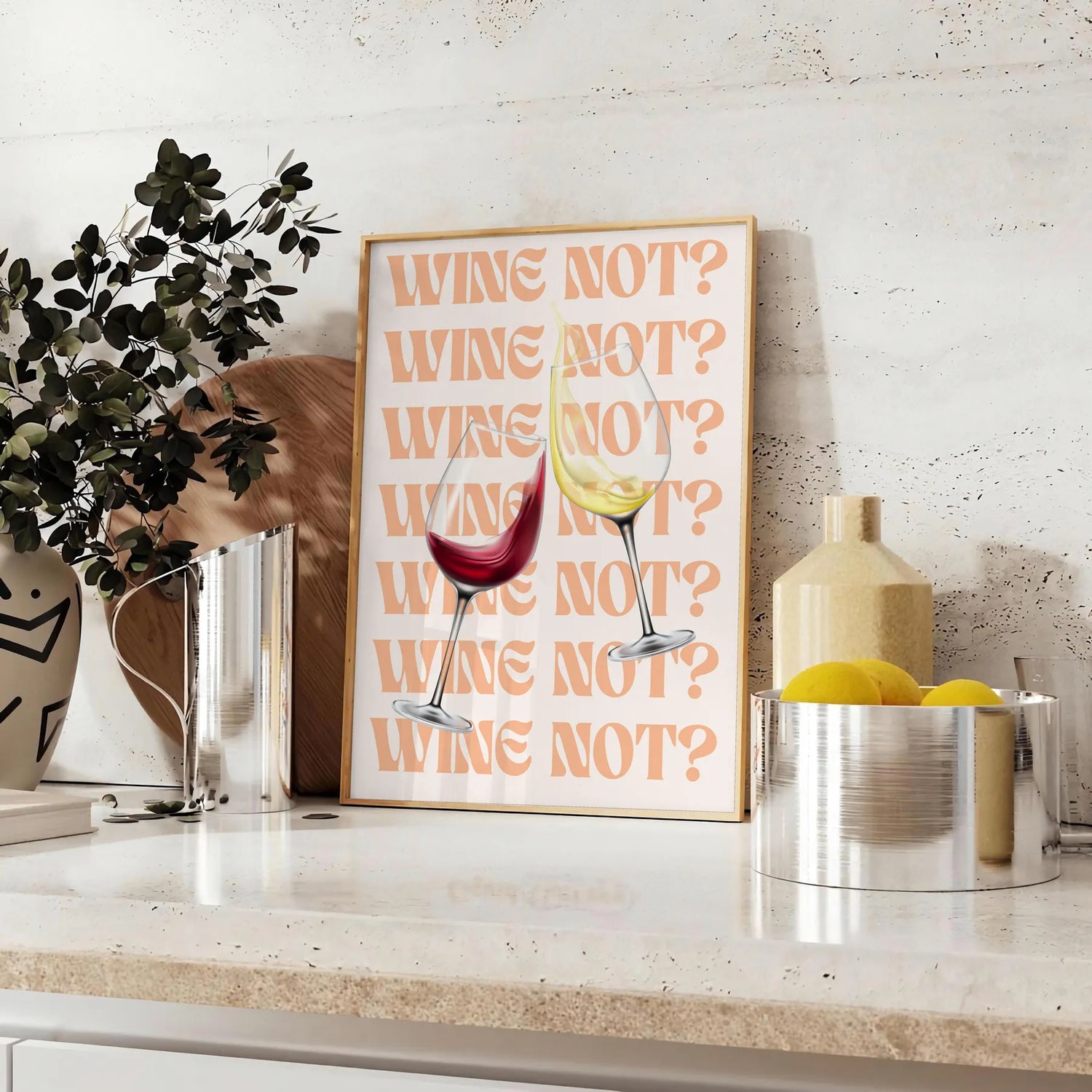 kitchen decor Wine Not poster vibrant yellow purple tones eye wall art perfect lovers thoughtful gift various sizes A4 cm A0 space today