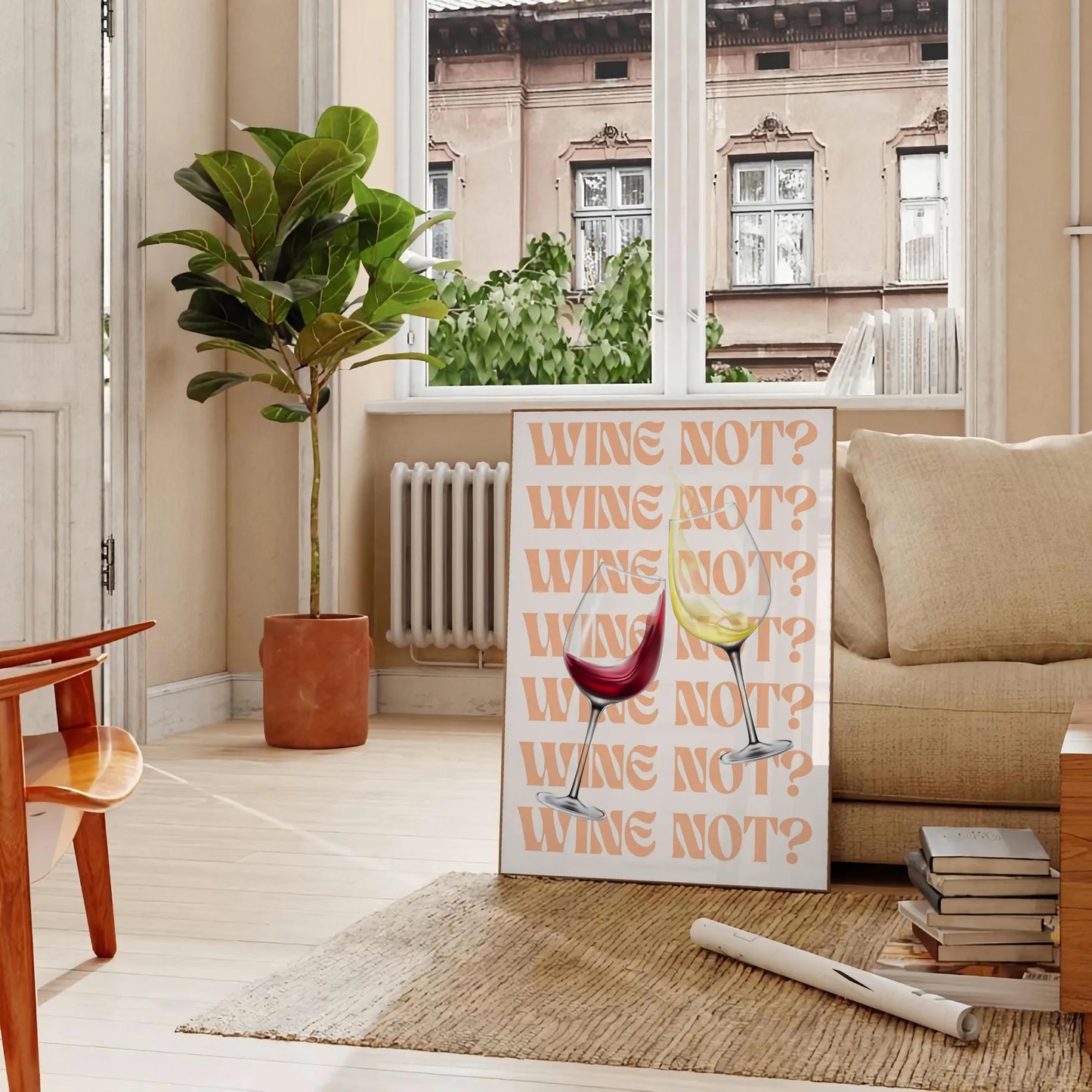 kitchen decor Wine Not poster vibrant yellow purple tones eye wall art perfect lovers thoughtful gift various sizes A4 cm A0 space today