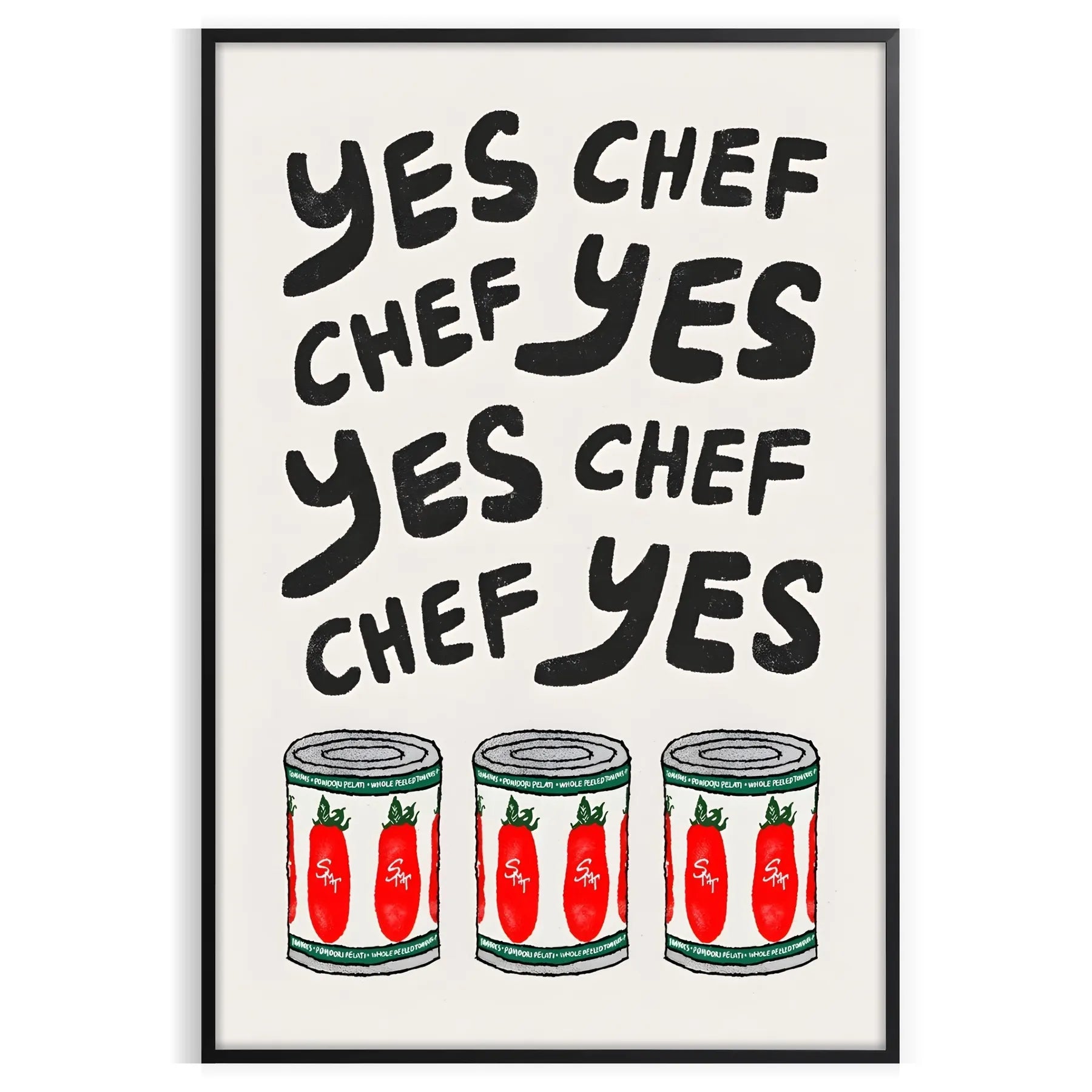 kitchen decor Yes Chef poster bold black red colors wall art unique gift striking artwork touch culinary charm space ideal print