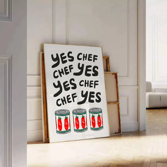 kitchen decor Yes Chef poster bold black red colors wall art unique gift striking artwork touch culinary charm space ideal print