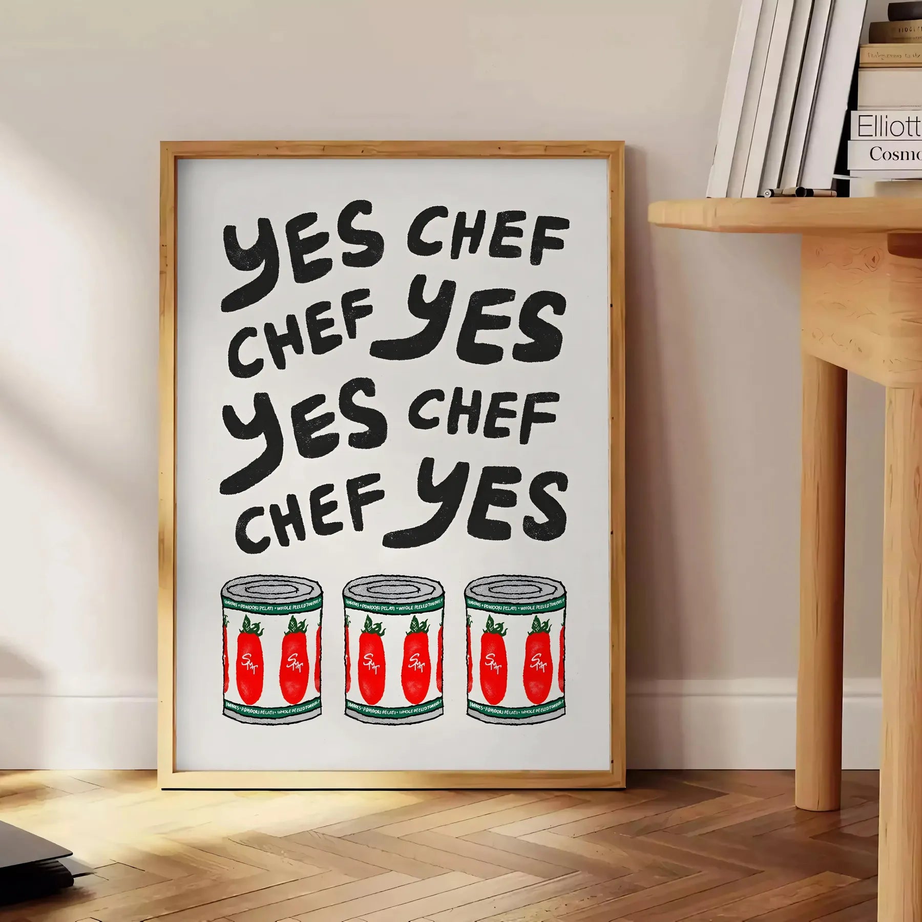 kitchen decor Yes Chef poster bold black red colors wall art unique gift striking artwork touch culinary charm space ideal print